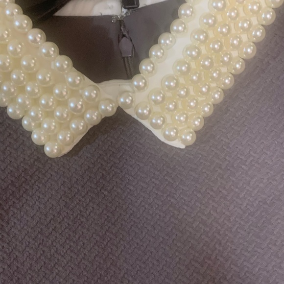 Betsey Johnson Womens Faux Pearl Collar Taupe Sz 8 - Picture 6 of 9